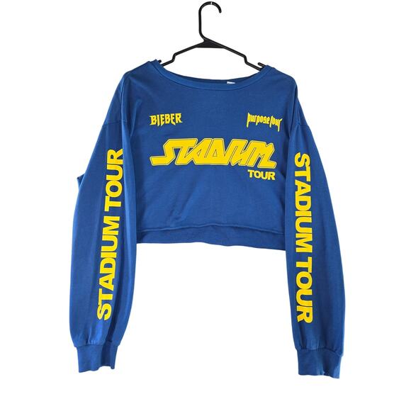 Justin Bieber Stadium Purpose World Tour 2027 Blue Women's Crop Top Size M - Picture 1 of 11